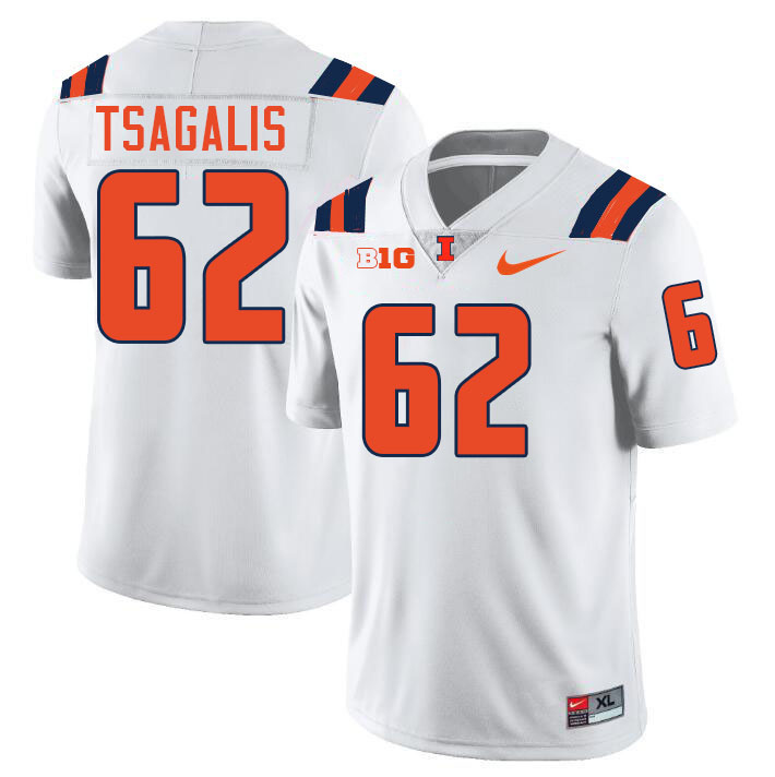 Men #62 Sam Tsagalis Illinois Fighting Illini College Football Jerseys Stitched-White